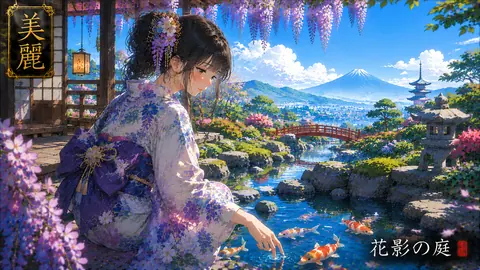 春の庭園と花影の美女 thumbnail