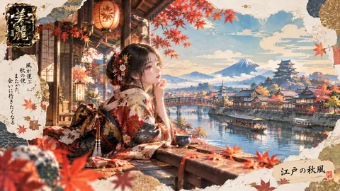 秋風に佇む江戸の娘 thumbnail