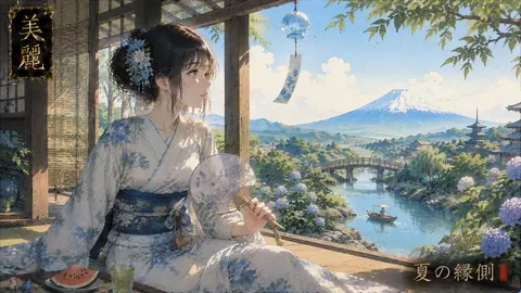 夏の縁側と富士山眺望 thumbnail