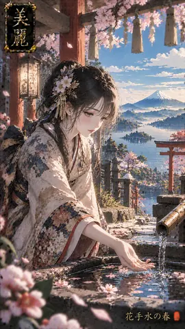 桜舞う花手水の春 thumbnail