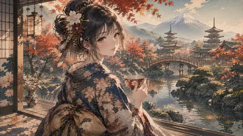 錦秋の茶景 ― 富嶽を望む水庭 thumbnail
