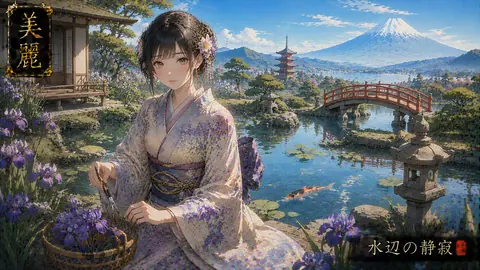 紫陽花咲く庭園と富士山 thumbnail