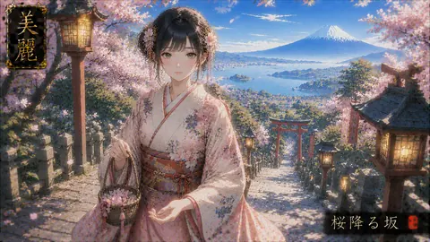 桜舞う富士見神社の坂道 thumbnail