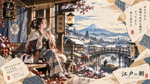 江戸の朝、富士を望む茶屋 thumbnail