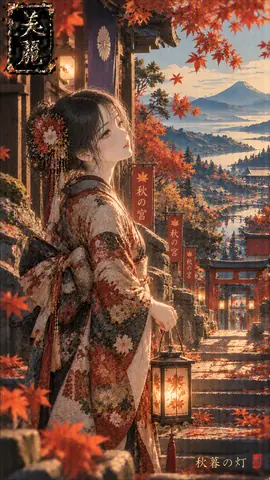紅葉の社、秋暮れの灯籠 thumbnail