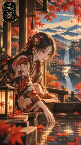 錦秋の瀧と着物の女性 thumbnail