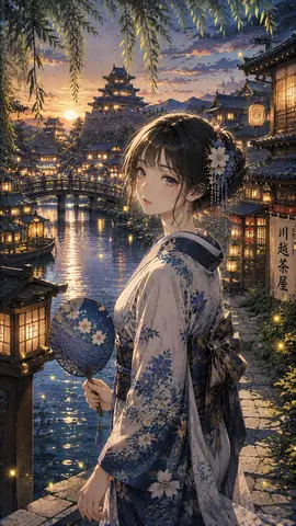 夕暮れ川越茶屋と花簪の娘 thumbnail