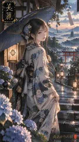 雨上がりの紫陽花参道 thumbnail