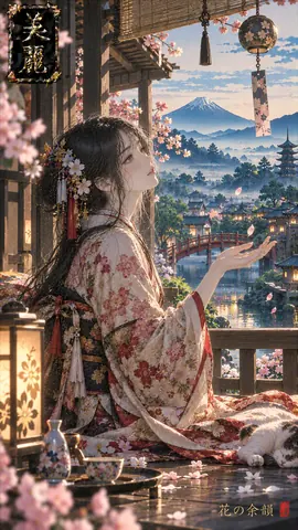 桜舞う縁側と山景色 thumbnail