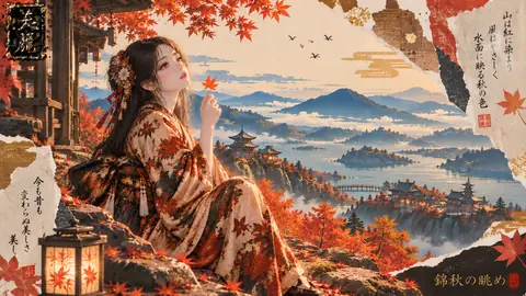 錦秋に佇む花簪の女性 thumbnail