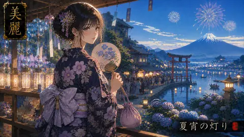 湖畔に咲く夏祭りの灯り thumbnail
