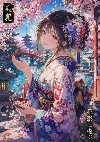 桜庭に佇む花影の美麗な乙女 thumbnail