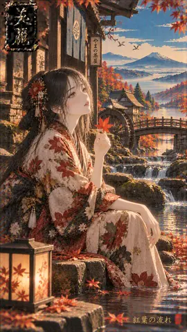 紅葉の流れ、山里の茶屋 thumbnail