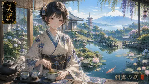 美麗、朝露の庭で点てる抹茶 thumbnail