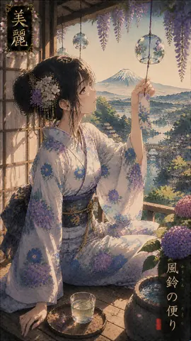 風鈴と紫陽花の縁側風景 thumbnail