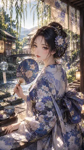 涼茶庵の川辺に佇む花簪の少女 thumbnail