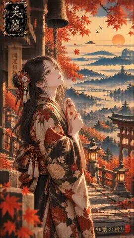 紅葉の祈り、夕暮れの寺院 thumbnail