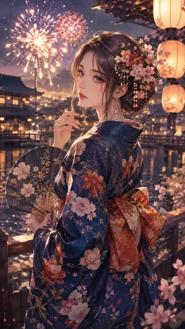 花火に佇む浴衣の美女 thumbnail