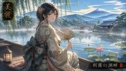 朝霧の湖畔と花扇の麗人 thumbnail