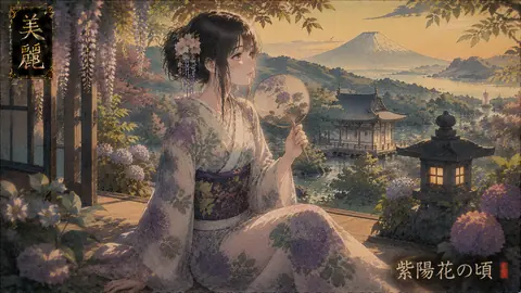 紫陽花の庭、夕暮れの花扇 thumbnail
