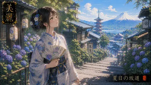 紫陽花咲く夏日の坂道 thumbnail