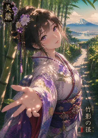 竹林の彼方へ誘う花嫁衣装の少女 thumbnail