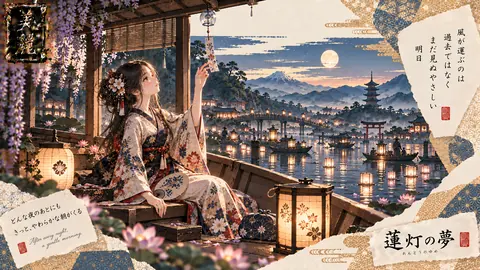月明かりの蓮灯舟 thumbnail