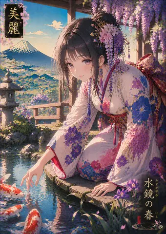 水鏡に舞う藤花の春 thumbnail