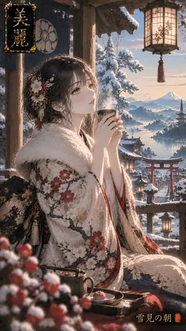 雪見の朝、冬の社で温もりを抱く thumbnail