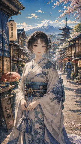 桜舞う富士見茶屋の町娘 thumbnail