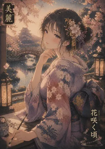 桜舞う庭園の麗しき筆人 thumbnail