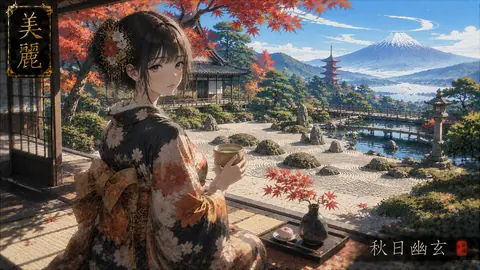 秋麗、茶と富士を望む寺庭園 thumbnail