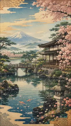 桜咲く日本庭園と富士 thumbnail