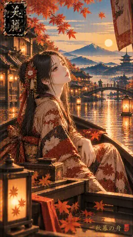 秋暮れの舟と美麗な女性 thumbnail