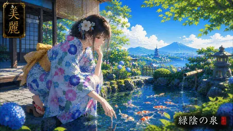 美麗な緑陰の泉と夏の庭園 thumbnail