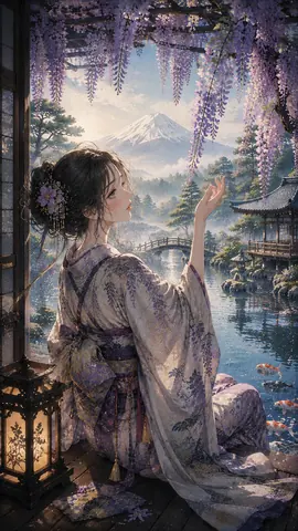 藤霞の朝 ― 富嶽を望む水庭 thumbnail