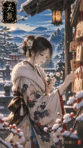 雪の寺にたたずむ願い人 thumbnail