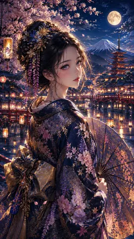 月夜の夜桜の下に佇む令嬢 thumbnail