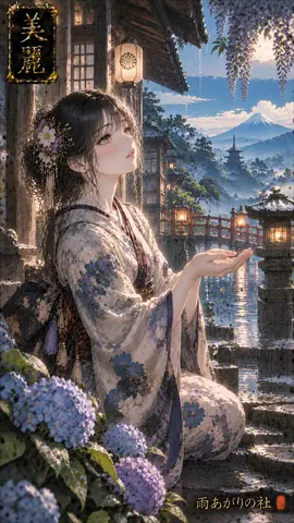雨の社と紫陽花の灯り thumbnail