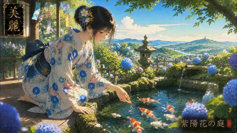 紫陽花の庭と舞う鯉 thumbnail