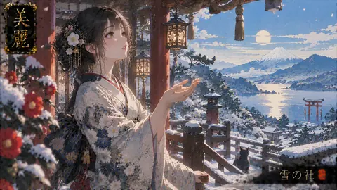 雪景色の社と椿の君 thumbnail
