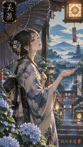 雨の参道と美麗な巫女 thumbnail