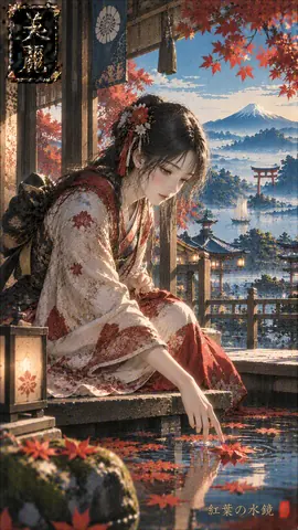紅葉の水鏡と着物美人 thumbnail