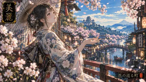 桜舞う花見町の春景色 thumbnail