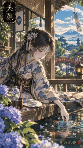 夏の水鏡と紫陽花の縁側 thumbnail
