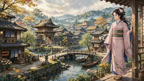 川と橋のある江戸の町並み thumbnail