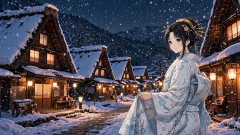 冬の白川郷・合掌造りの雪夜 thumbnail