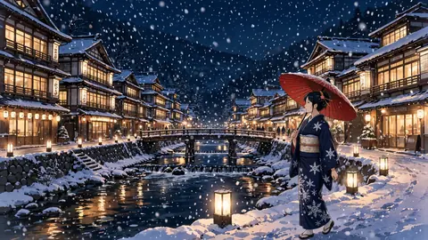 冬の銀山温泉の雪の夜 thumbnail