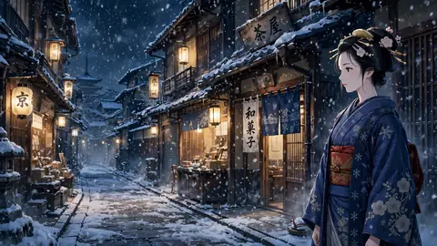冬の雪の夜の京都 thumbnail