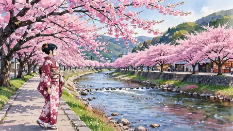 春の河津川の河津桜並木 thumbnail